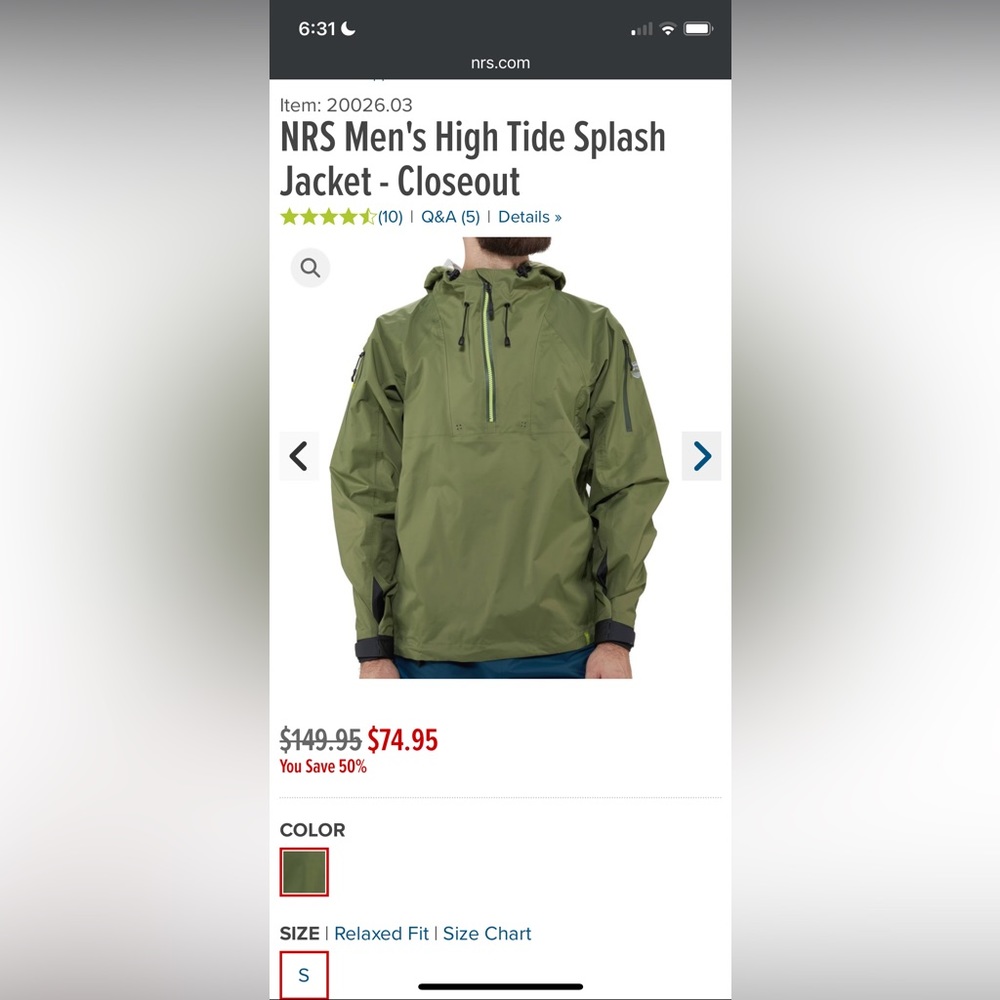NRS hyprotex2.5 splash jacket hooded. Whitewater rafting. Kayak. SUP.